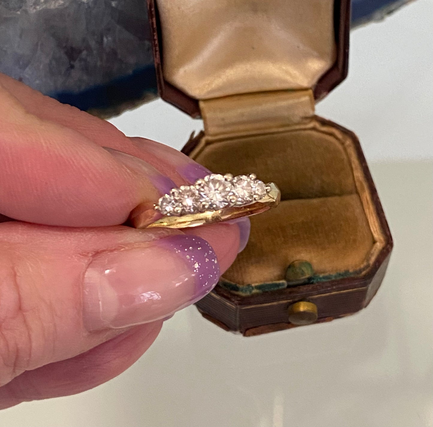 Vintage 14K Natural Five Diamonds Ring Band Yellow Gold Sizable 1 Ct