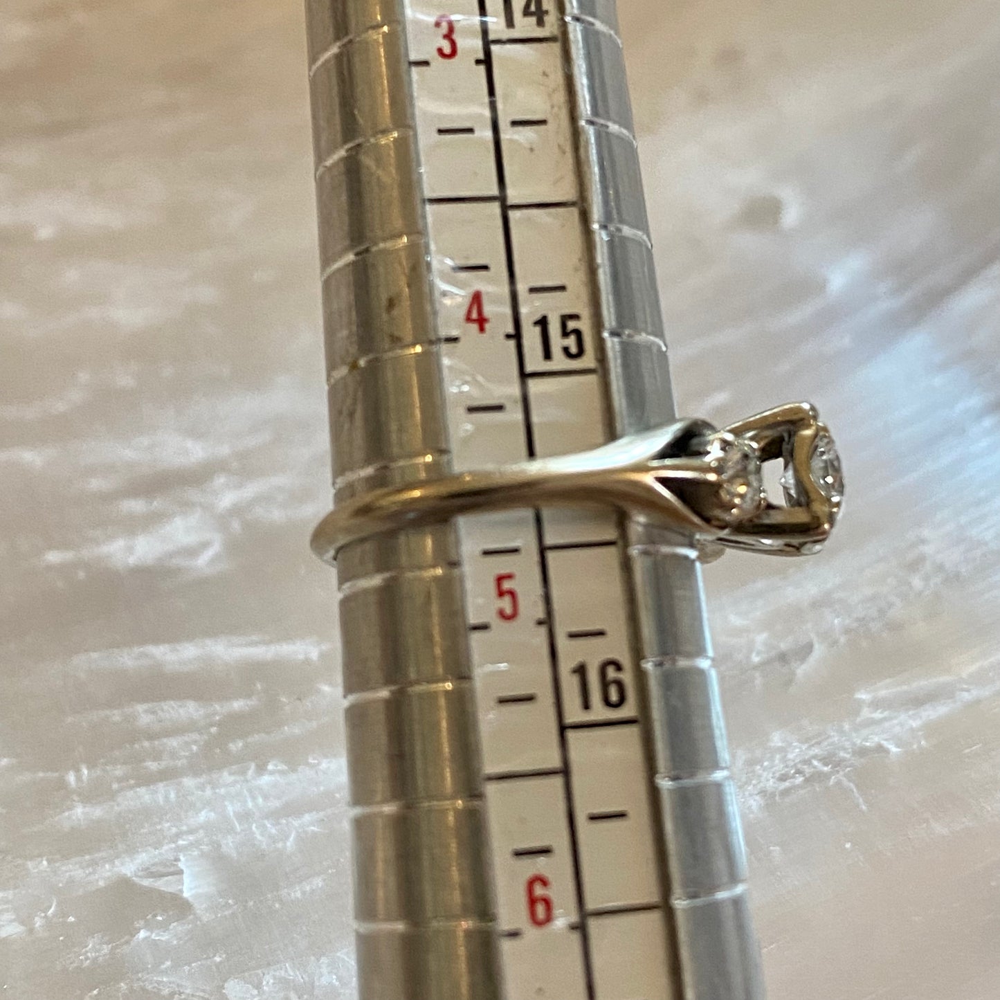 Antique 14K Natural Three Diamonds Ring Band White Gold Sizable 1/2 Ct.