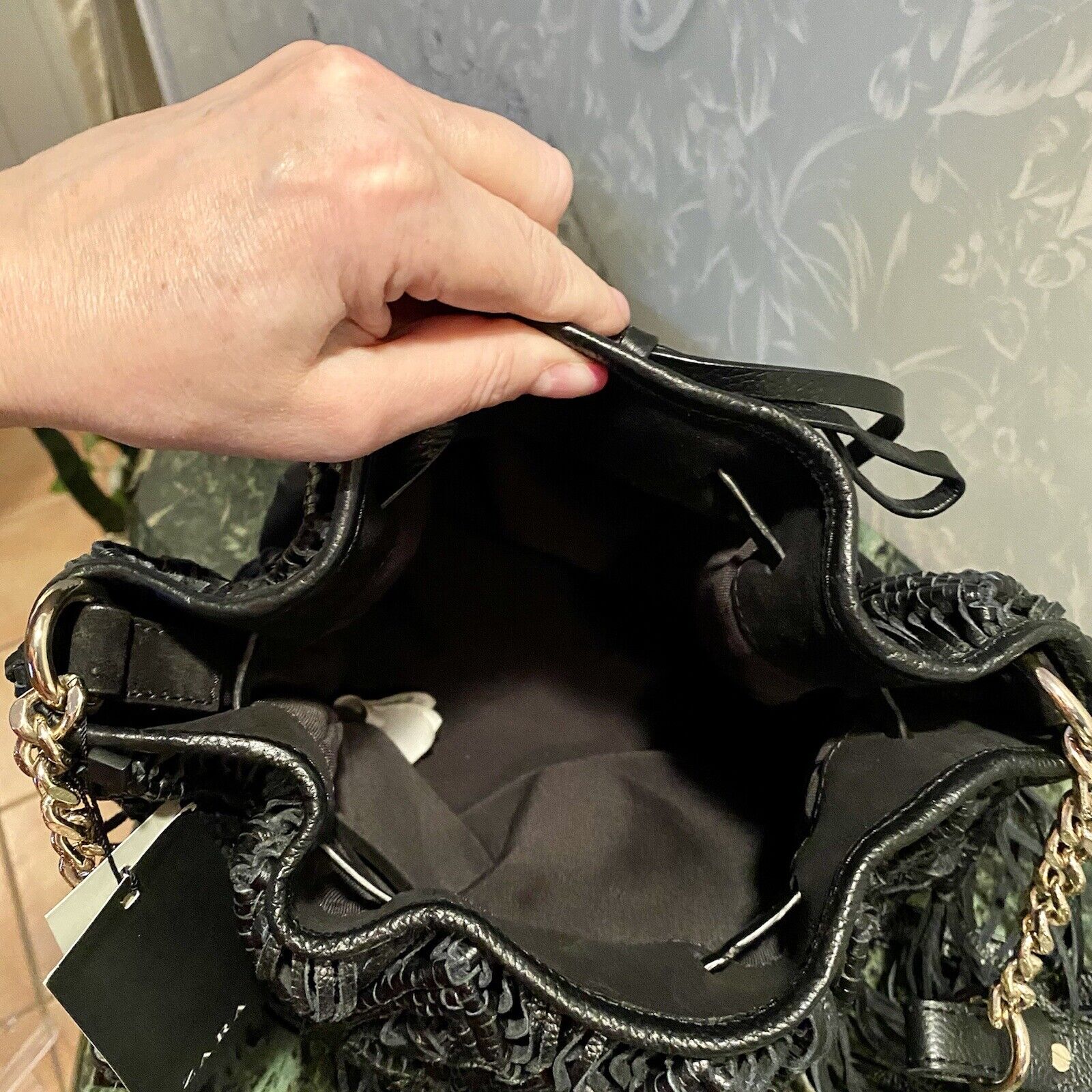 Black Leather Fringe Crossbody Purse for Women Vintage Boho Bags, Black